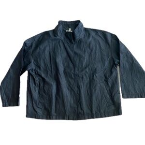 Eileen Fisher Waxed Jacket Organic Cotton Linen Stand Up Collar 1X Black EUC